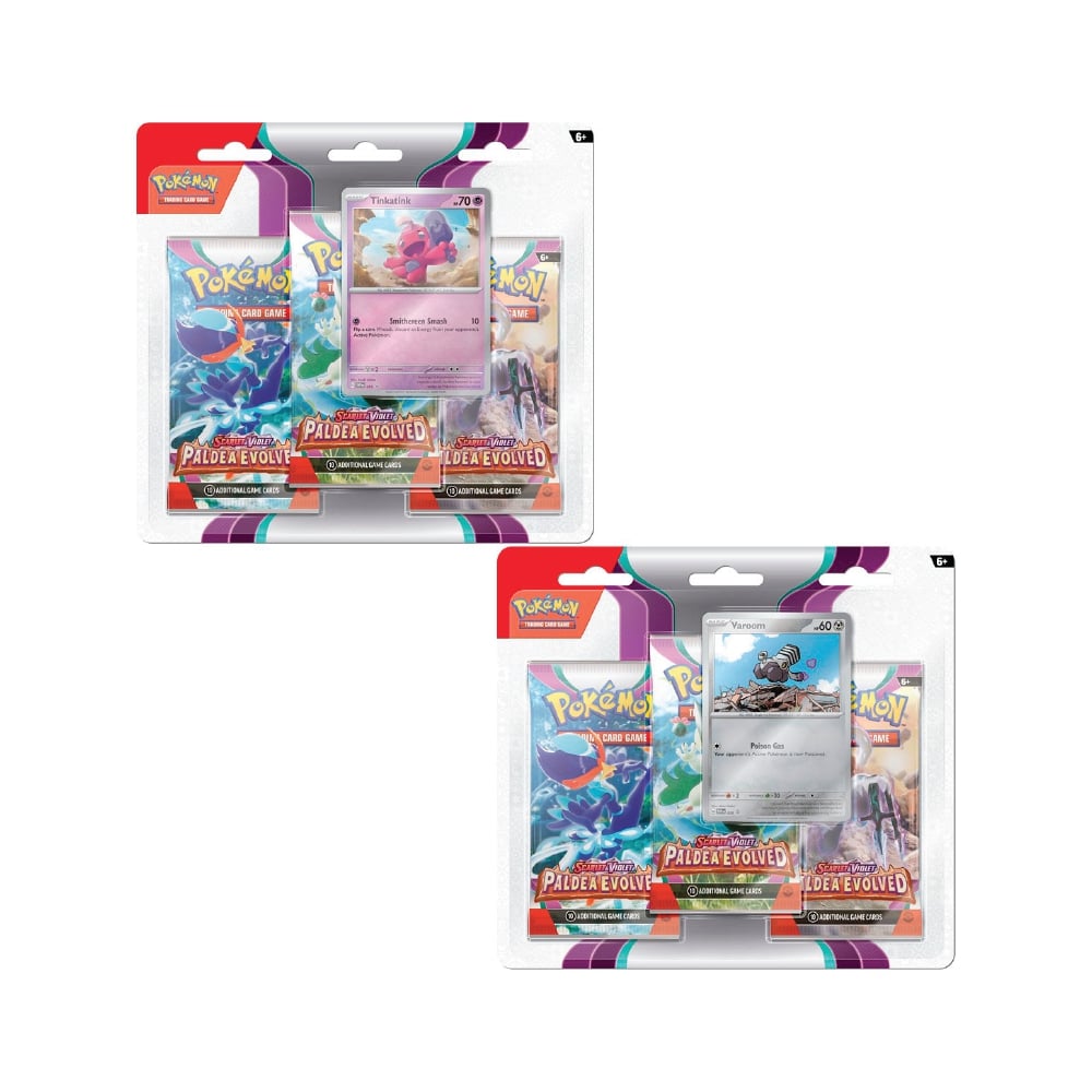 Scarlet & Violet Paldea Evolved 3-Pack Blister vključuje 3 booster pakete in promo karto.