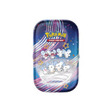 Scarlet & Violet Paldean Fates Mini Tins z 2 booster paketi, nalepkami in mini tinom, ki prikazuje Pokémona Maushold.